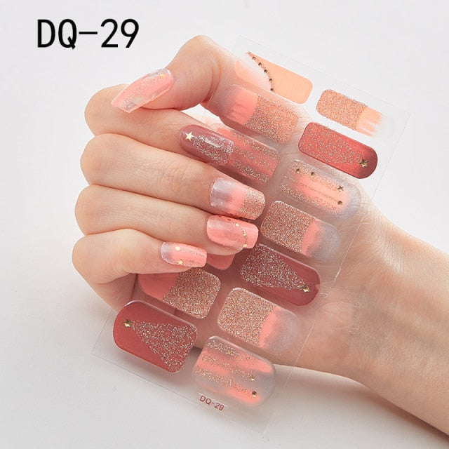  14 Tips Glittering Gel Nail Color Nail Wraps Nail Stickers Nail Art Nail Decor DQ3 series.