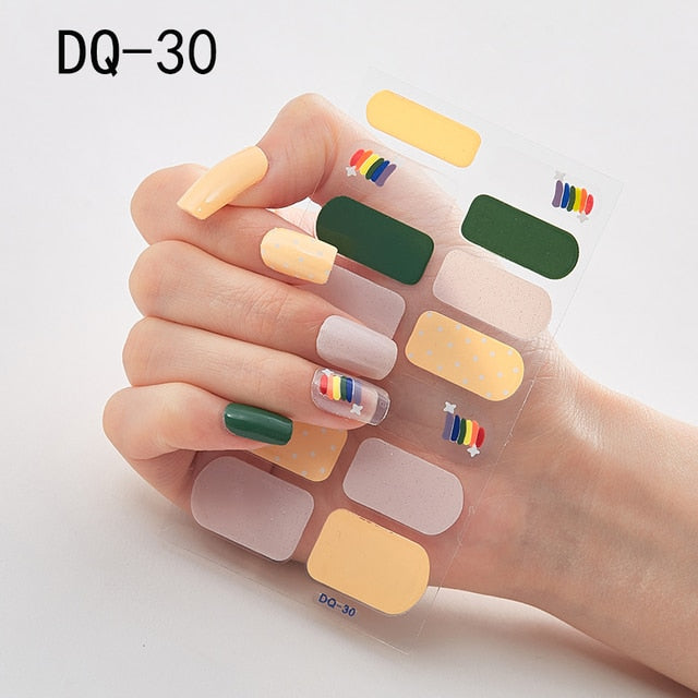  14 Tips Glittering Gel Nail Color Nail Wraps Nail Stickers Nail Art Nail Decor DQ3 series.