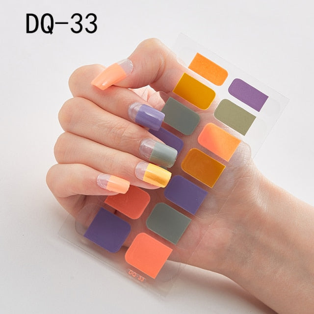  14 Tips Glittering Gel Nail Color Nail Wraps Nail Stickers Nail Art Nail Decor DQ3 series.