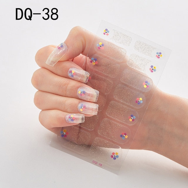  14 Tips Glittering Gel Nail Color Nail Wraps Nail Stickers Nail Art Nail Decor DQ3 series.