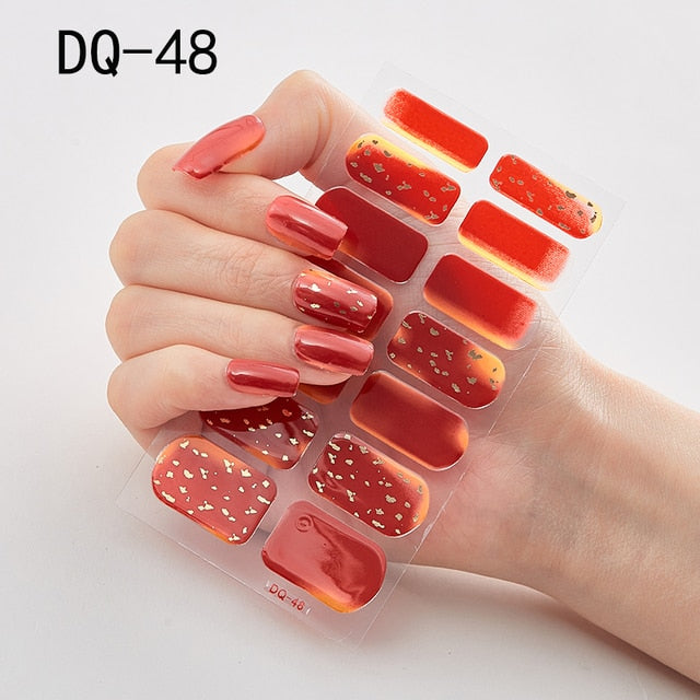  14 Tips Glittering Gel Nail Color Nail Wraps Nail Stickers Nail Art Nail Decor DQ3 series.