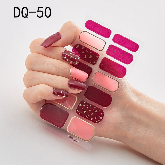  14 Tips Glittering Gel Nail Color Nail Wraps Nail Stickers Nail Art Nail Decor DQ3 series.